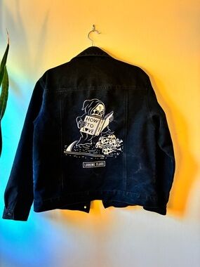 Black Lurking Class Graphic Jean Jacket - embroidered with skeleton
